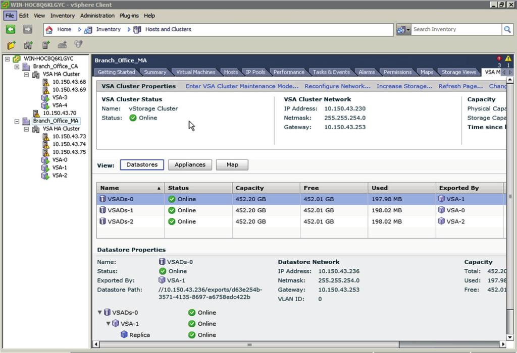 Figure 3. ROBO Support VMware targets the management of at least 150 VSA 5.1 storage clusters by a single vcenter Server instance.