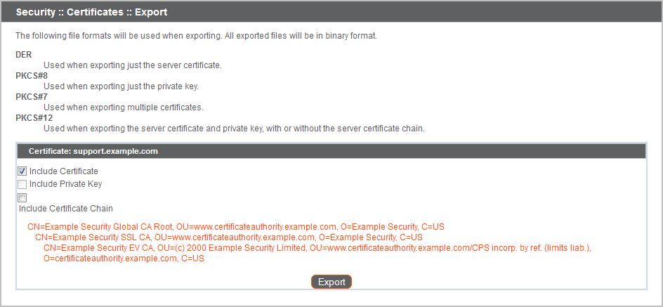 If you are exporting multiple certificates, you have the option to export each certificate individually or in a single PKCS#7 file.