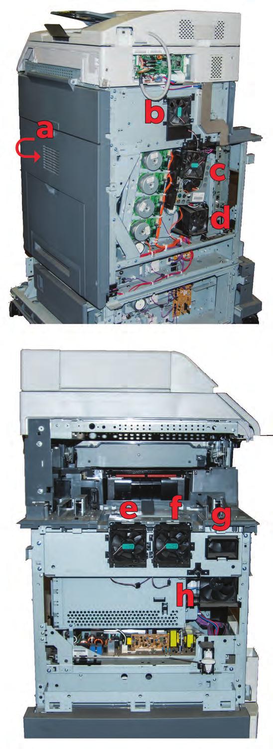 Printer REpair article CLJ 4730, CM4730 Fan Identification RIGHT/REAR Large printers have a lot of fans. The HP CLJ 4700 family has nine, if you include the one in the optional duplexer.