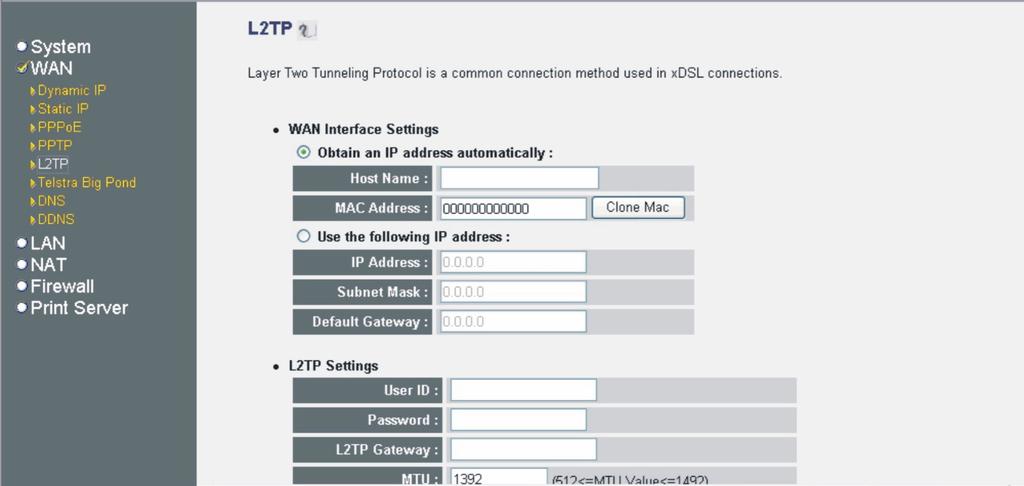2.2.1 Dynamic IP Choose the Dynamic IP selection if your ISP will automatically give you an IP address.