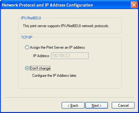 Specify the IP address for the print server