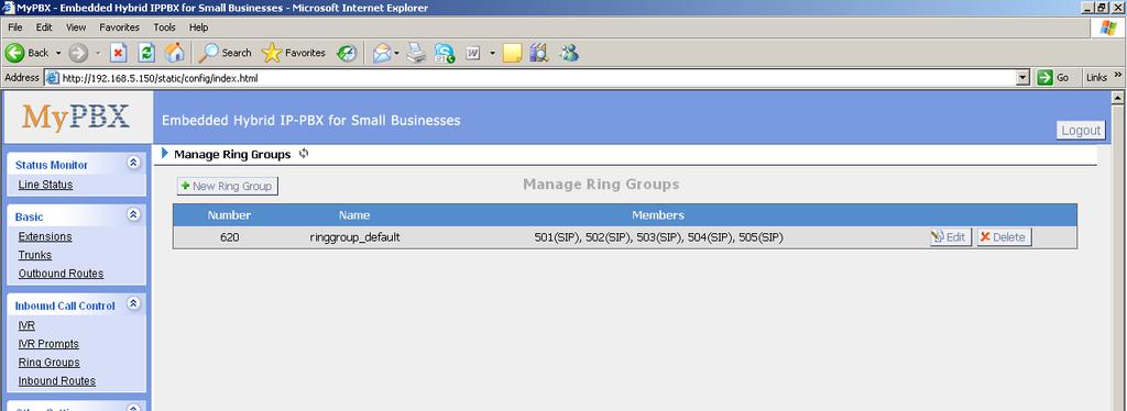 3.4.3 Ring Groups Figure 3-16 3.4.3.1 Create Ring Group Click New Ring Group to enter into the page 1)General Ring Group Name This option defines a name for this Group, i.e. Sales.