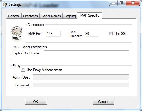 This page is reserved for specifying information on the destination IMAP server. If your destination IMAP server uses a port other than 143 or requires SSL to connect to a mailbox, specify that here.