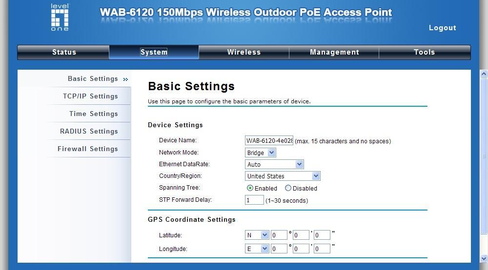 Basic System Settings For users who use the LEVELONE 150MBPS WIRELESS POE AP for the first time, it is recommended that you begin configuration from Basic Settings in System shown below: Figure 14