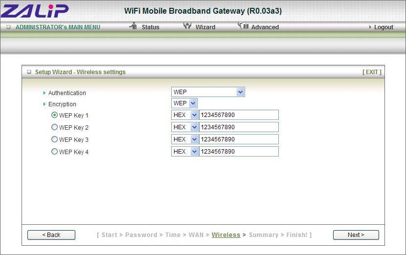 Step 6: Select the Wireless security method of