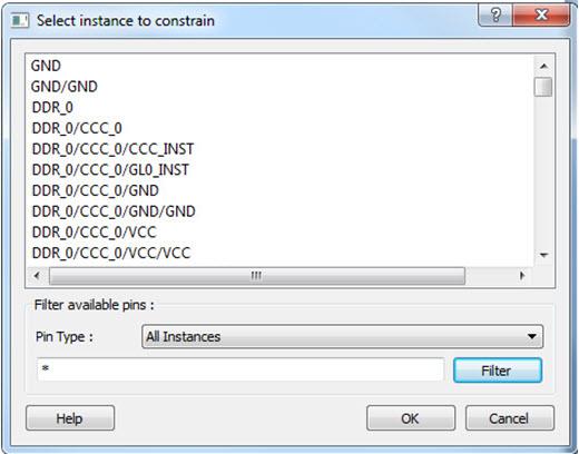Figure 44 Select Instance to Constrain Dialog Box Select Generated Clock Reference Dialog Box Use this dialog box to find and choose the generated clock reference pin from the list of available pins.
