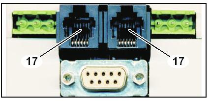 7. When required connect optional input/output modules using the supplied cable to the expansion sockets [17] (COM1, COM2).