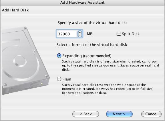 192 Parallels Desktop for Mac User Guide 3 If you selected the Create a new virtual hard disk option, in the next dialog select the size for a new disk and the format of the disk.