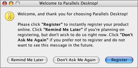 32 Parallels Desktop for Mac User Guide About Registration After you have activated your copy of Parallels Desktop with a permanent activation key, the next time you start Parallels Desktop you will