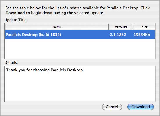 2 The Updater accesses the Parallels Desktop web server and compares available updates with the installed version.