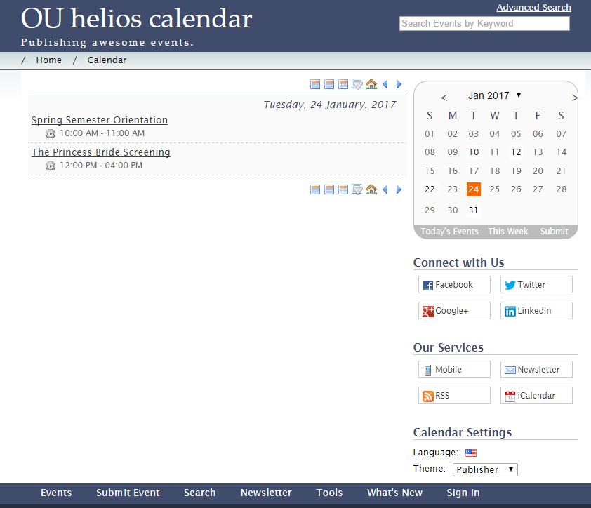 OU Calendar Powered by Helios Overview OU Calendar uses a separate log-in and interface from OU Campus.