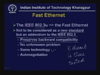 Let us look at the features of Fast Ethernet. (Refer Slide Time: 30:45) The IEEE 802.