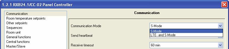 3 Select communications mode Section 1 shows that RXB room controllers can work in both S- and LTE mode.