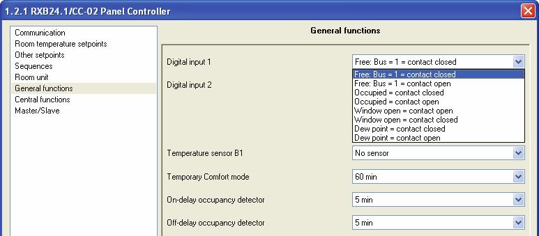 10 General / central functions ETS3 Professional The following functions are enabled or configured