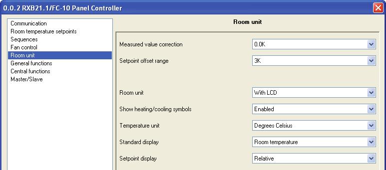 12 Room unit ETS3 Professional Select Room unit: ACS Service Select Room unit: HandyTool See Parameters in the last column of the table below Parameters Short name Basic