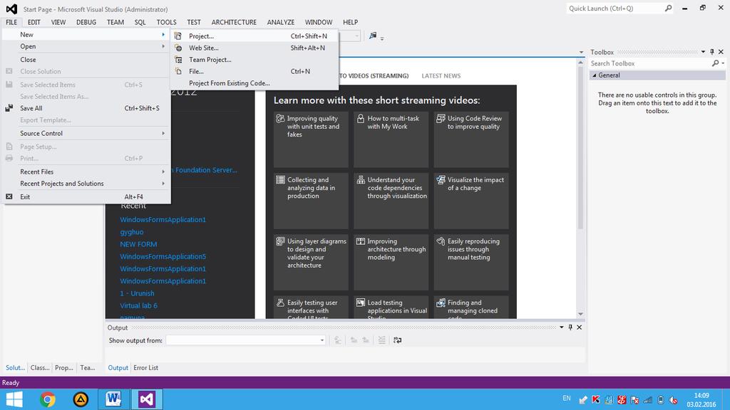 Visual Studioda Console Interfeys ilovada ishlashni hosil qilish uchun quyidagi amallarni bajarish lozim.