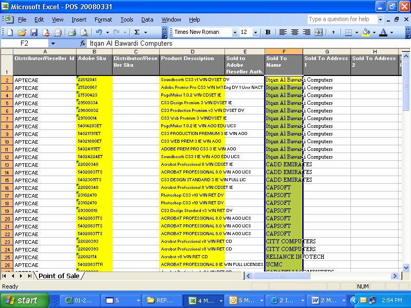 dd) Open the last POS excel sheet and update the new data on the