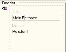 The Title field is used for entering of specifying information about the reader location, e.g., Reader 1: at the Main Entrance: This information will be reflected in the corresponding Controller and Operating device.