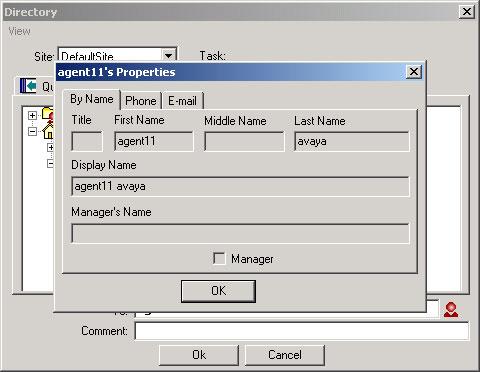Chapter 2: Managing Avaya Agent 6. When you find the name of a person you want information about, right-click the name and click Properties. The Properties dialog box is displayed for this person. 7.
