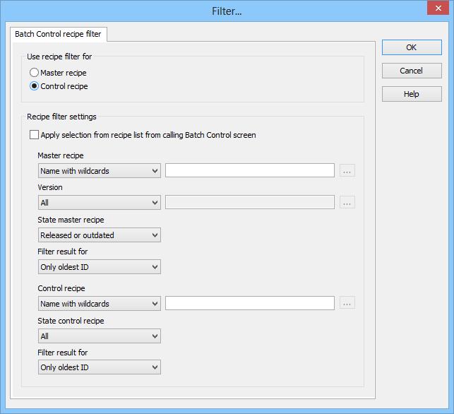 Reporting Unit allocations Operation instance 11.1 Batch Control recipe filter When screen switching to a report viewer type screen, a filter can be set for recipes from the Batch Control module.