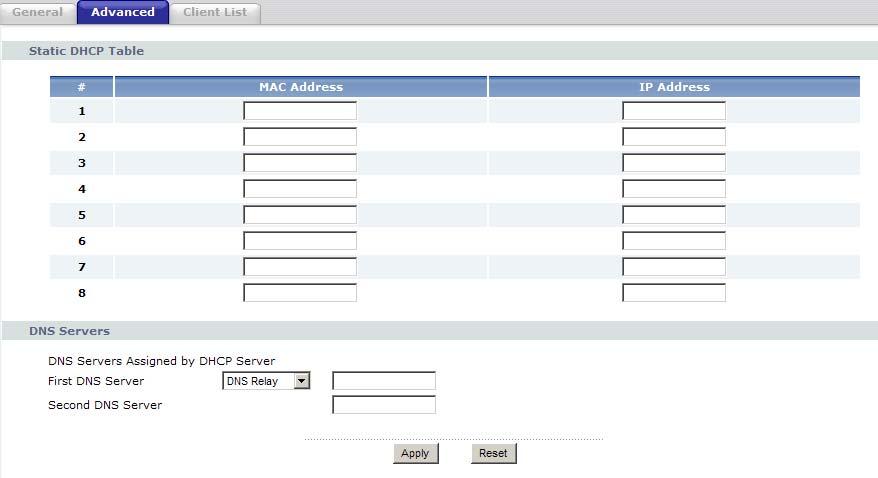 Chapter 9 DHCP Server Figure 70 Network > DHCP Server > Advanced The following table describes the labels in this screen.
