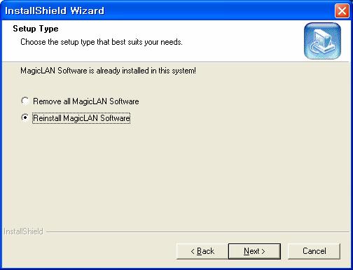 3.6 Update of MagicLAN Wireless LAN Card Driver 1. After inserting the MagicLAN Installation CD, click the Install MagicLAN Driver and select the Card and Operationg System that you want to update in.