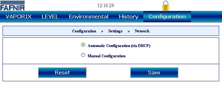 2.1.6 Network configuration The network can be configured automatically. To do this, select the Automatic configuration option and confirm by pressing the <Save> button.