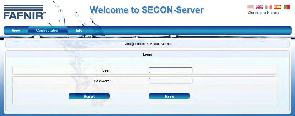 (2) Log in as Administrator using: User ID: admin Password: vap22765 Figure 31: SECON Server - Configuration