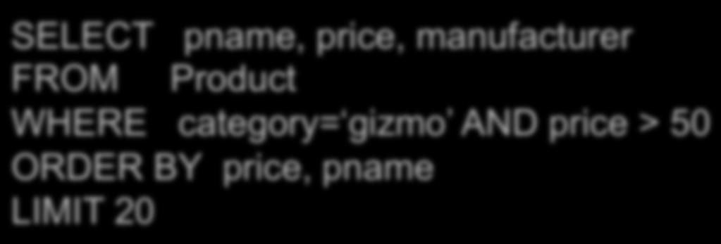 FROM Product WHERE category= gizmo AND price > 50