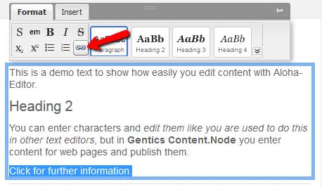 This means that the selected page opens in a new tab or window and you are able edit the page with Aloha Editor without the Gentics