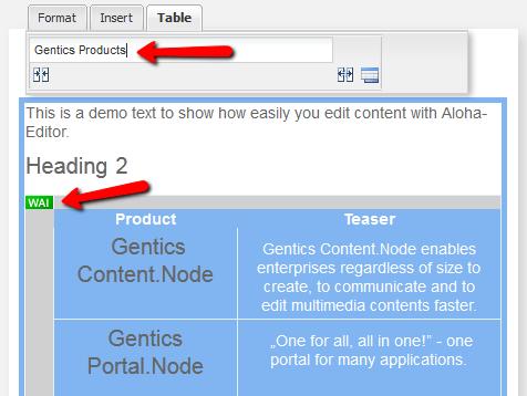 Image 41 make your table WAI ready 6.2 Content elements In Gentics Content.Node, all elements of a page that an editor can process are displayed by "node tags".