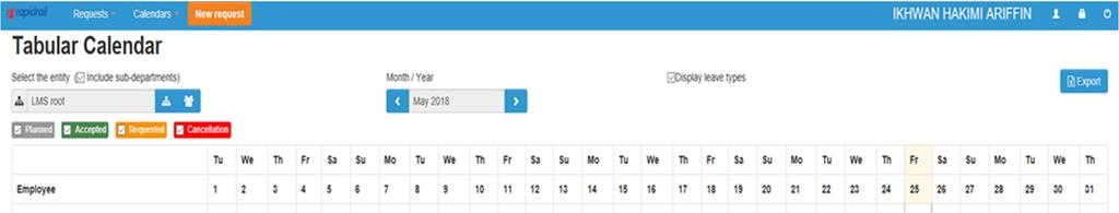 Rajah 8: Kalendar cuti Station Officer Rajah 8 menunjukkan calendar hari bercuti bagi pengguna.
