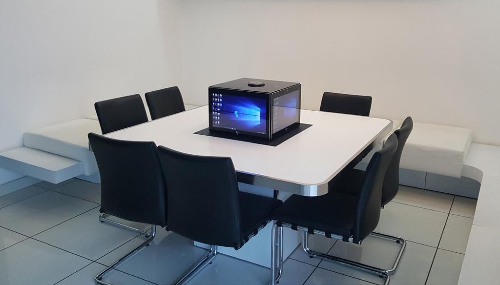 20- Custom Table and Motorized Lift As indicated before, the PTE can be deployed on any meeting room table.