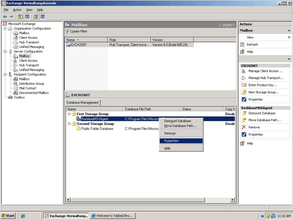 Illustration: Exchange Database Selection 5. In the Properties window, select the General tab.