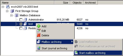 Confirm the dialog Do you really want to archive the mailboxes selected? with YES The old email archiving process of the selected mailbox starts.