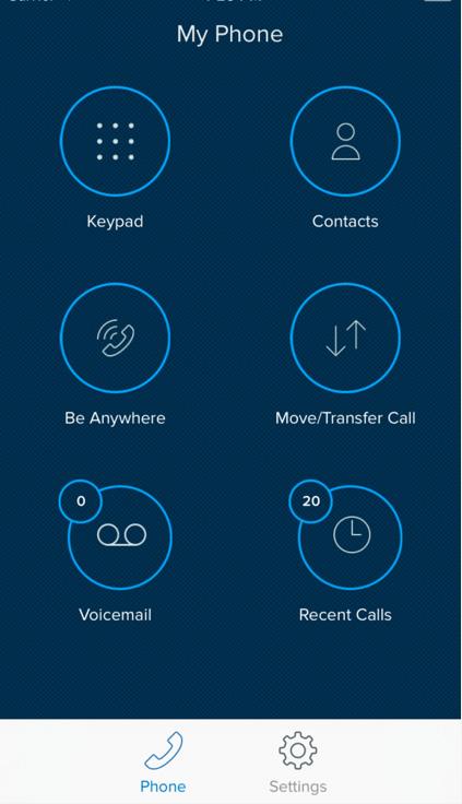 Phone Screen To use the Comcast Business App with Business VoiceEdge, tap on the Phone icon at the bottom.