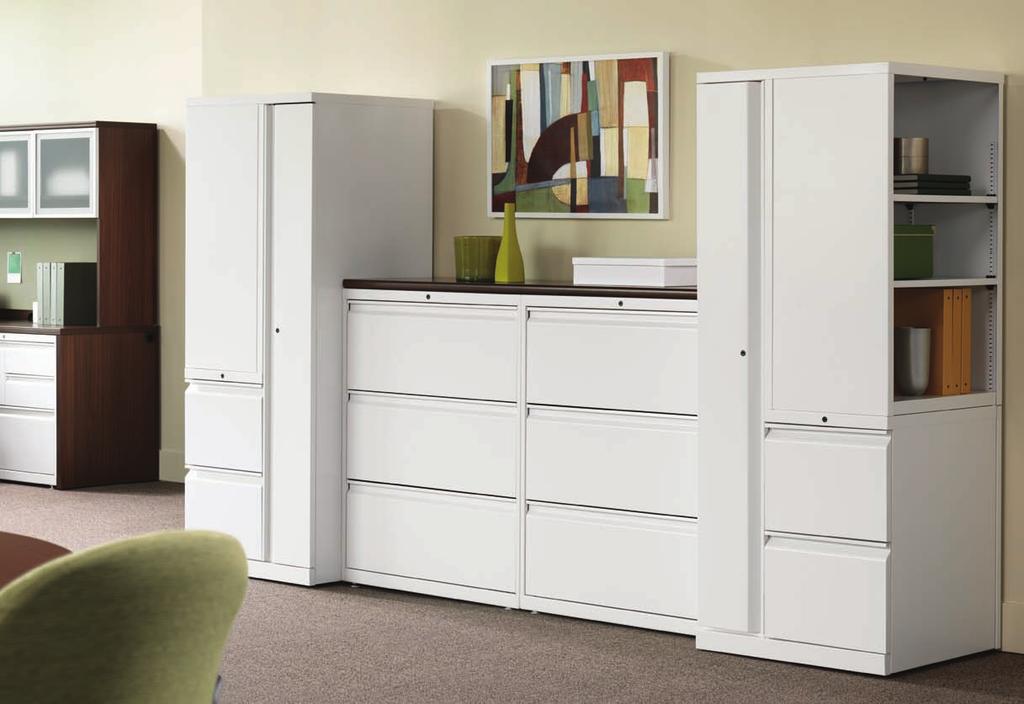 Flagship lateral files and storage towers with radius handles in