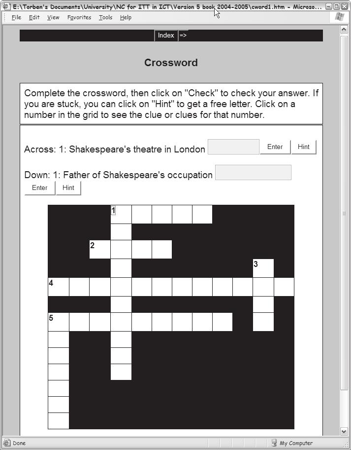 Book 9 Hot Potatoes Some more advanced crossword options As with the other Hot Potatoes applications, it is possible to add pictures