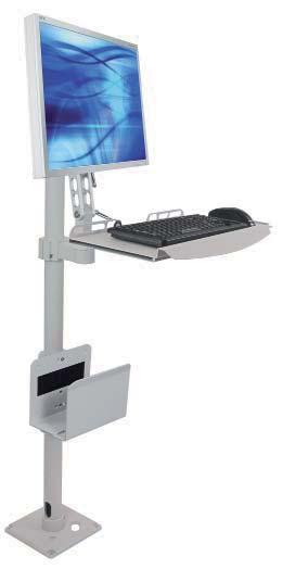 maximum extension of 600mm from the pole. The keyboard and mouse tray flip up when not in use to further reduce the footprint. The keyboard can be set at 960mm - 1230mm (38" - 48") from the floor.