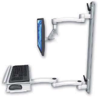 The combination monitor and keyboard configurations create a complete space efficient, ergonomic, all in one, wall mounted computer workstation with zero footprint.