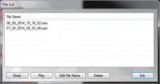 Deleting Recordings From the saved recordings screen, events can be selected by clicking on the text area of the file name The text
