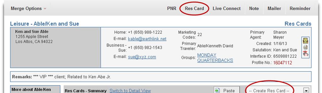 Click on Res Cards to see if there is an existing Res Card.