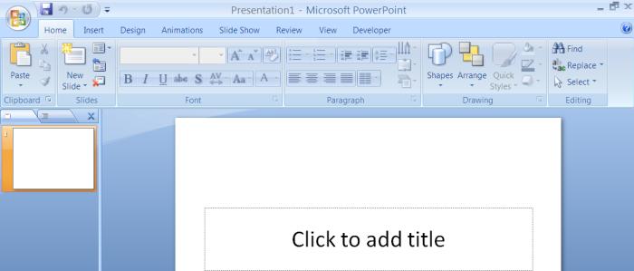 The ribbon in PowerPoint looks very similar to the ribbon in Word. Many of the tabs are the same.