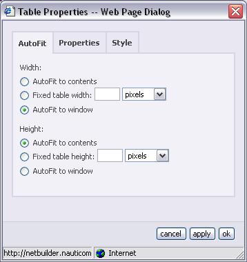 Edit Table In this window, you can make changes to your table s width, height (under the AutoFit tab), alignment, margins, borders, and spacing (under the Properties tab), or custom styling using