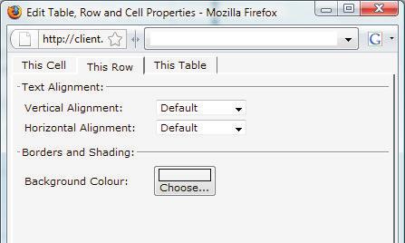 Clicking on the This Row tab will bring up the following dialog: The settings in this window allow you to change the properties of the entire row in which your mouse cursor clicked before
