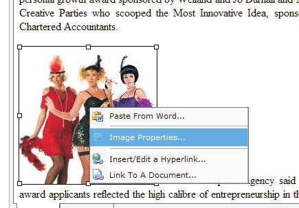 Insert / Edit an Image (continued) To Edit an image you have placed on your place, simply rightclick it with your mouse and then select 'Image Properties' from the resulting options.