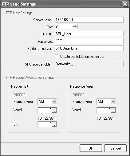 Display item FTP Host Settings FTP Request/ Response Settings Set the FTP host Description Set the request and response bits for sending with FTP. Click the FTP Send Settings Button.