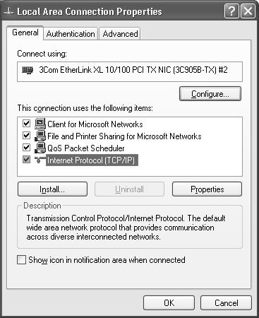 The Local Area Connection Properties Dialog Box of the network that was selected will be displayed. 6.