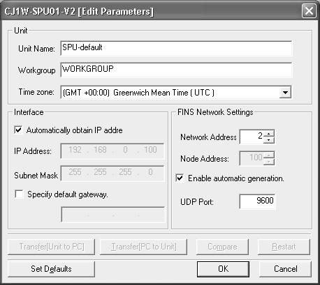 Making Unit Settings Using the CX-Programmer Section 3-7 3. Input the settings in the Edit Parameters Dialog Box. The following table shows the meanings of the items to be set.