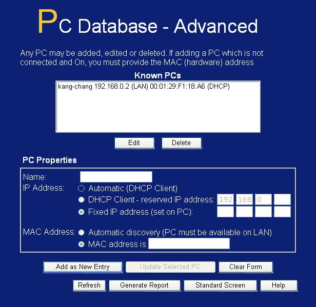 Advanced Administration PC Database - Advanced This screen is displayed if the "Advanced Administration" button on the PC Database is clicked.